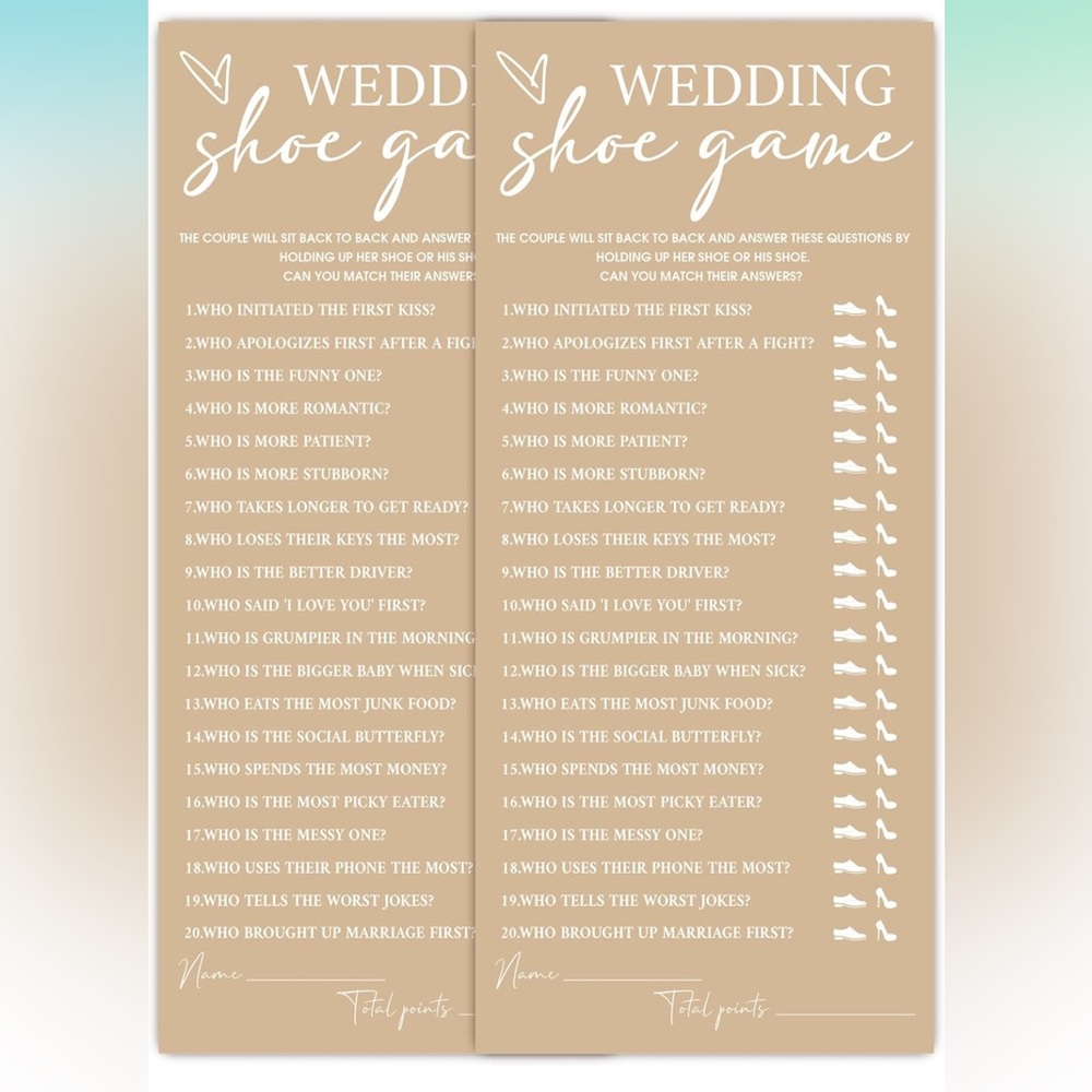 QTY 50- Minimalist Brown Wedding Shower Shoe Game